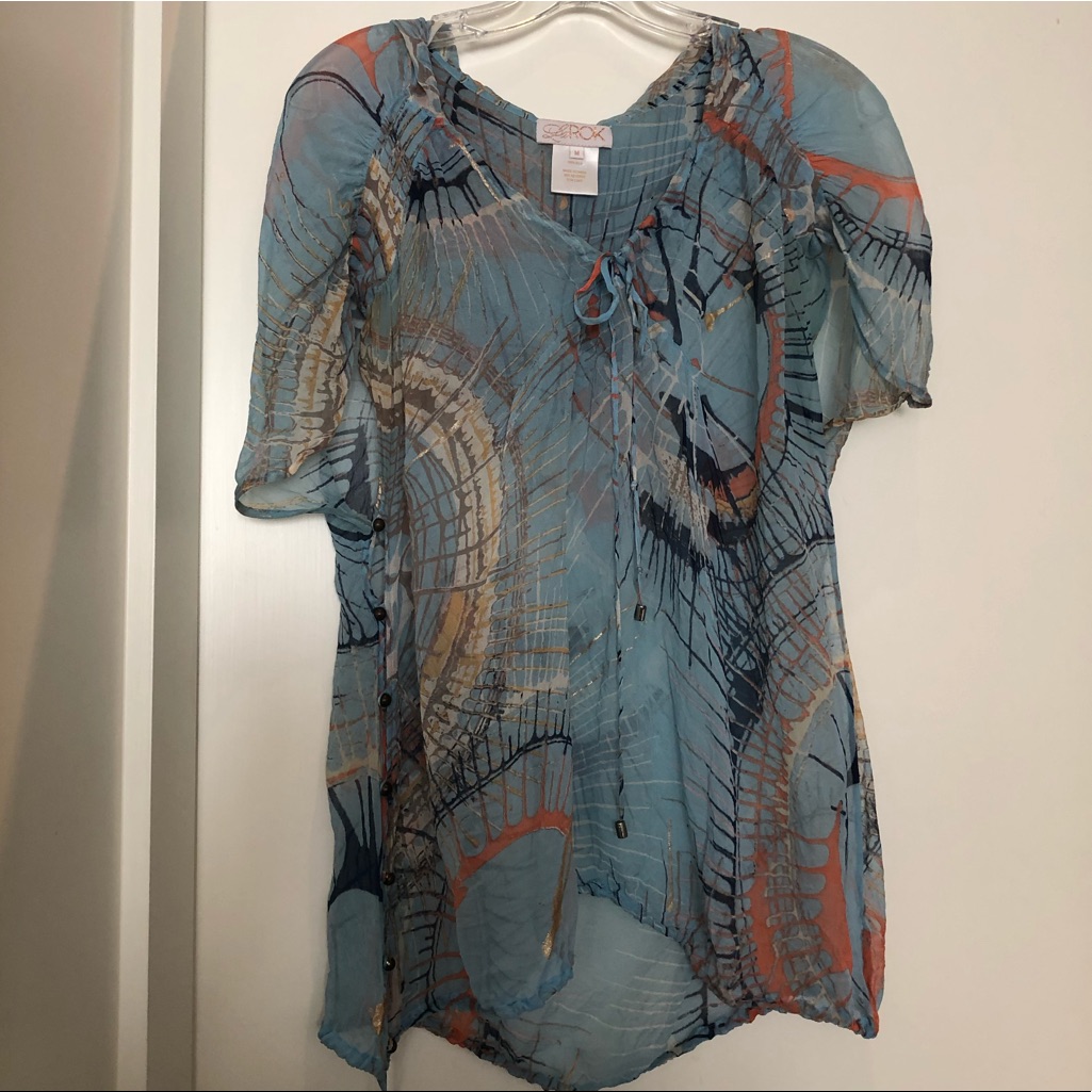 La Rok Silk Sheer Hooded Blouse